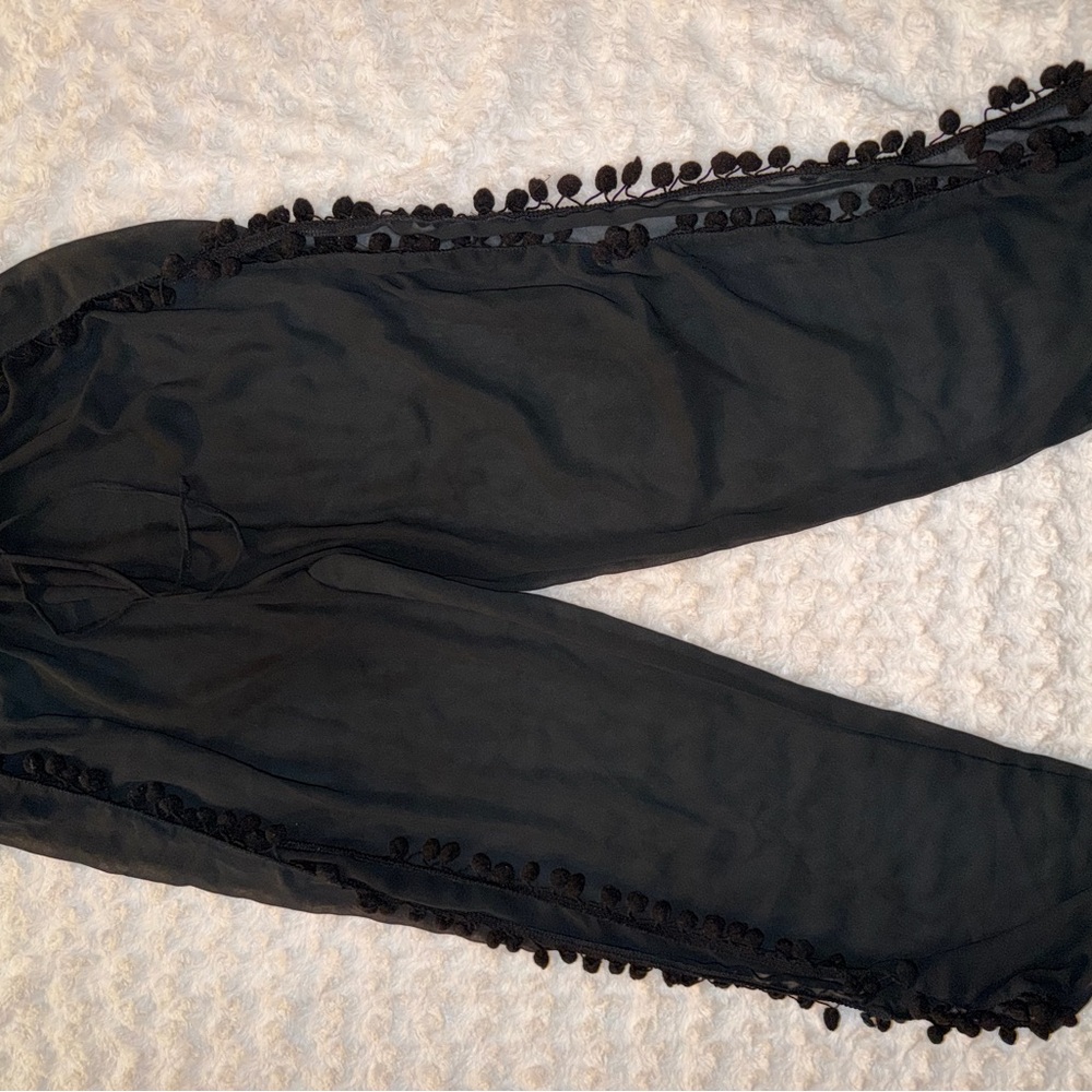 Black Pants with Pom Pom Trim